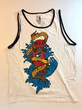 Vtg Y2K Famous Stars and Straps Graphic Tank Top White Size X-Large